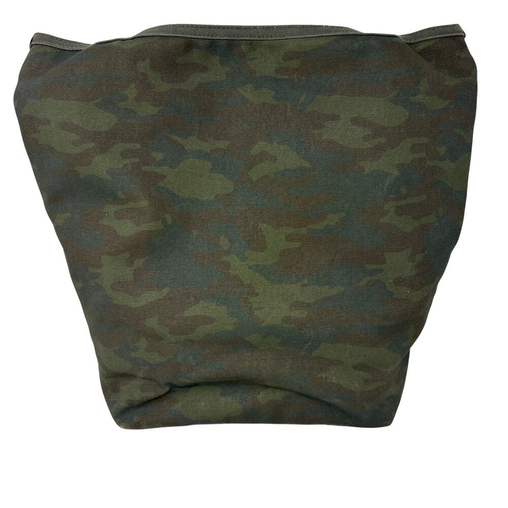 Orvis Camo Canvas Tote Bag Leather Trim Travel Casual Military Moto Army - Picture 2 of 10